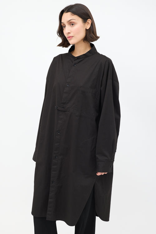 Y's Black Cotton Stand Collar Shirt Dress