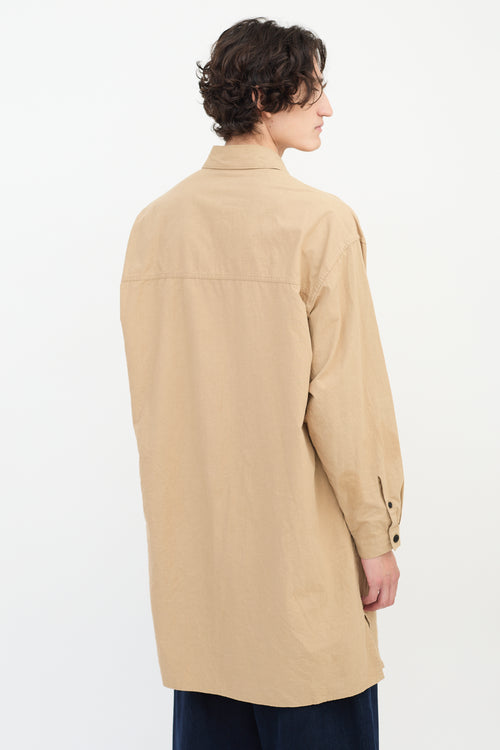 Y's Brown Cotton & Wool Panelled Long Shirt