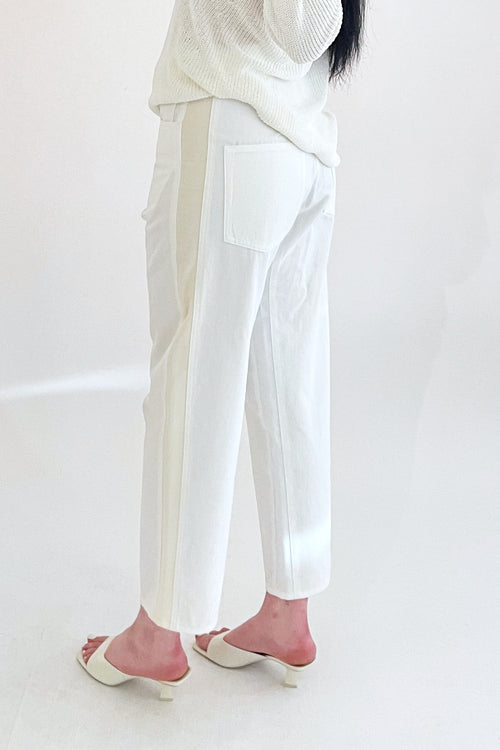 Y's White Piping Wide Leg Jeans