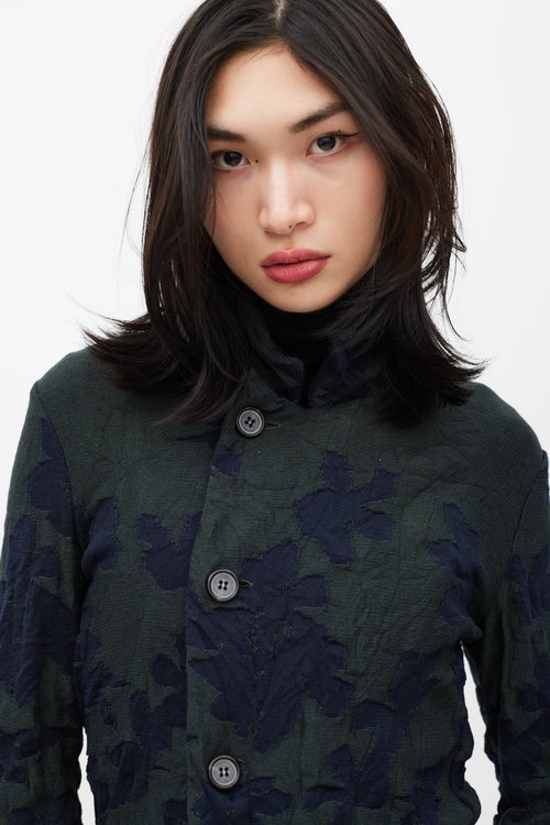 Y's Green & Navy Floral Knit Cardigan