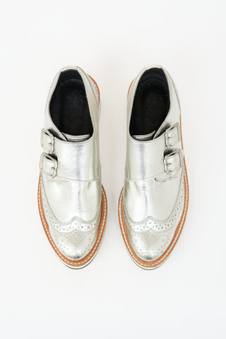 Y's Metallic Leather Wedge Oxford
