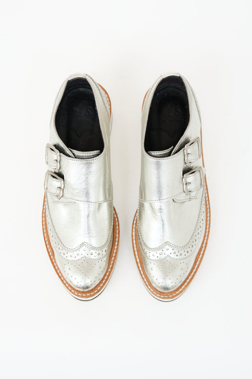 Y's Metallic Leather Wedge Oxford