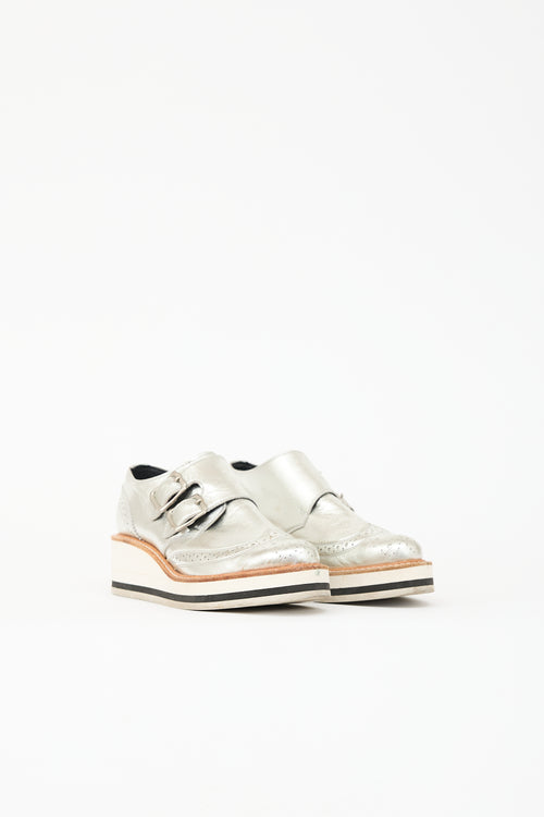 Y's Metallic Leather Wedge Oxford