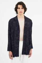 Y's Navy & Gold Metallic Floral Shirt Jacket