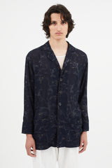 Y's Navy & Gold Metallic Floral Shirt Jacket