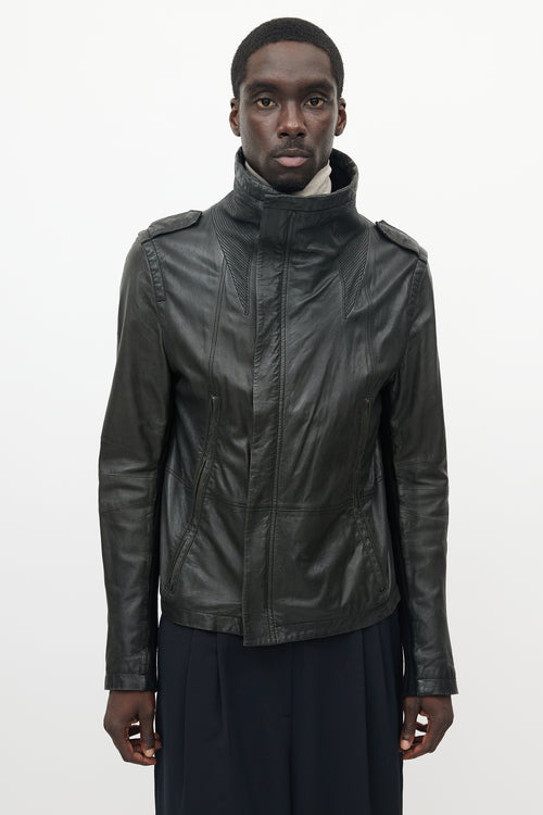 Yigal Azrouel Black Funnel Neck Leather Jacket