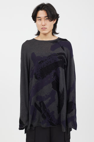 Yohji Yamamoto Grey Blue & Black Knit Sweater