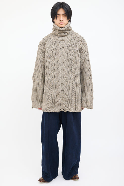 Yohji Yamamoto Beige Wool Chunky Cable Knit Sweater