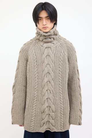 Yohji Yamamoto Beige Wool Chunky Cable Knit Sweater