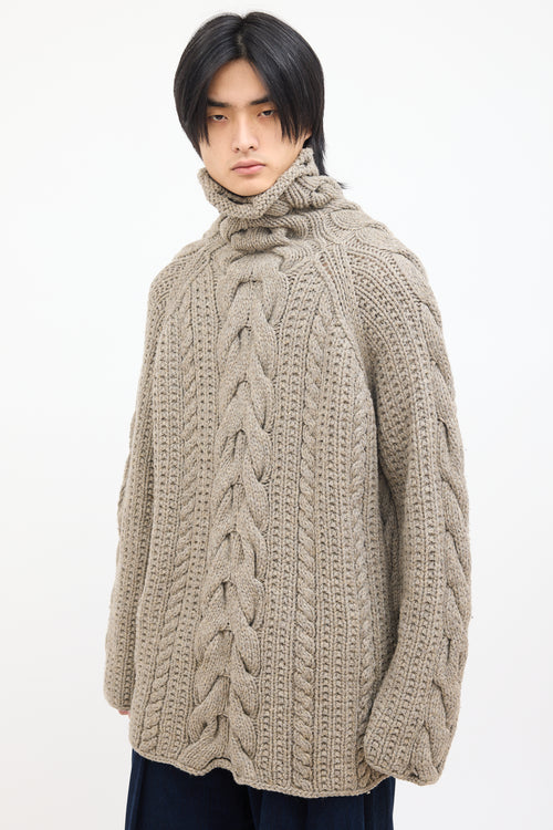 Yohji Yamamoto Beige Wool Chunky Cable Knit Sweater