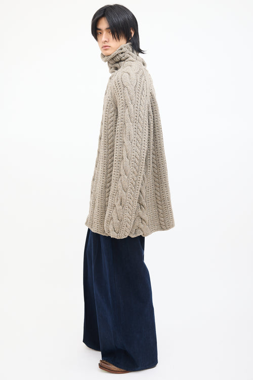 Yohji Yamamoto Beige Wool Chunky Cable Knit Sweater