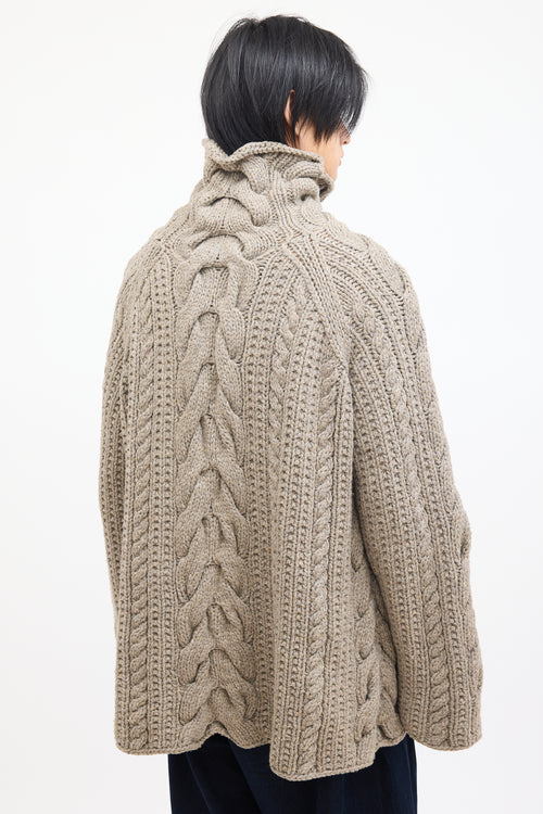 Yohji Yamamoto Beige Wool Chunky Cable Knit Sweater