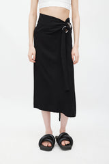 Yohji Yamamoto Black & Silver Eyelet Tie Skirt