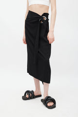 Yohji Yamamoto Black & Silver Eyelet Tie Skirt