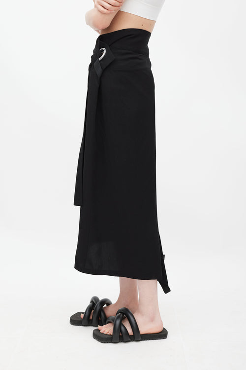 Yohji Yamamoto Black & Silver Eyelet Tie Skirt