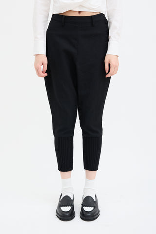 Yohji Yamamoto Black Wool Ribbed Knit Cuff Trouser