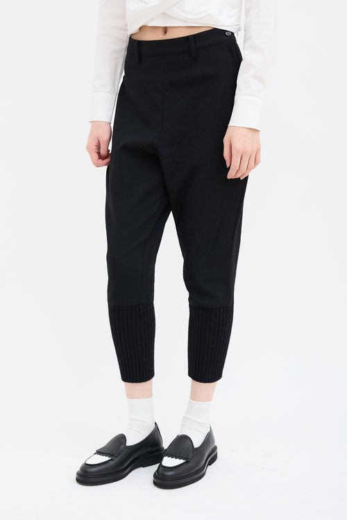 Yohji Yamamoto Black Wool Ribbed Knit Cuff Trouser