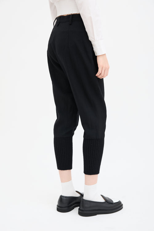 Yohji Yamamoto Black Wool Ribbed Knit Cuff Trouser