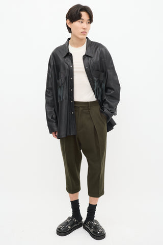 Yohji Yamamoto Green Wool Cropped Trouser