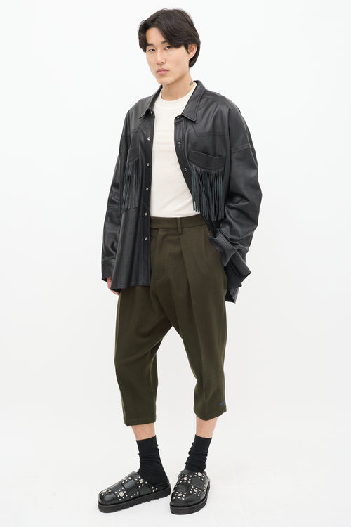 Yohji Yamamoto Green Wool Cropped Trouser