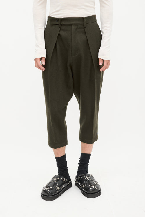 Yohji Yamamoto Green Wool Cropped Trouser