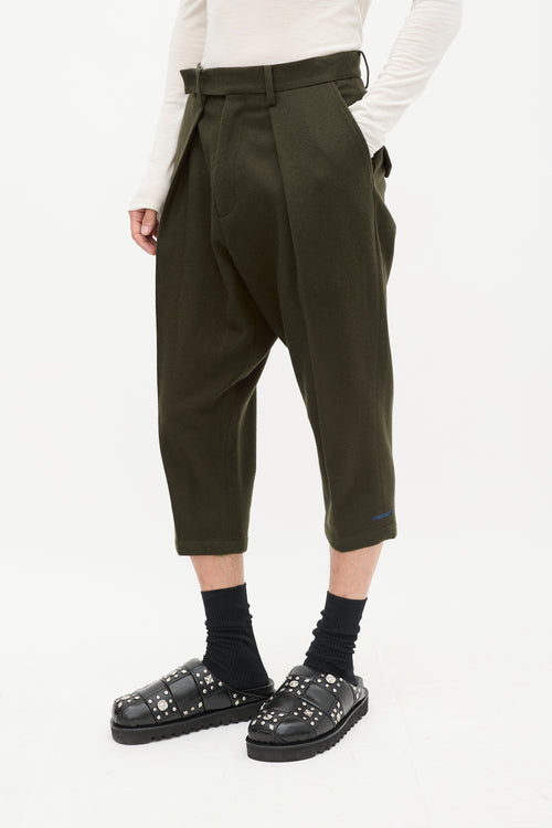 Yohji Yamamoto Green Wool Cropped Trouser