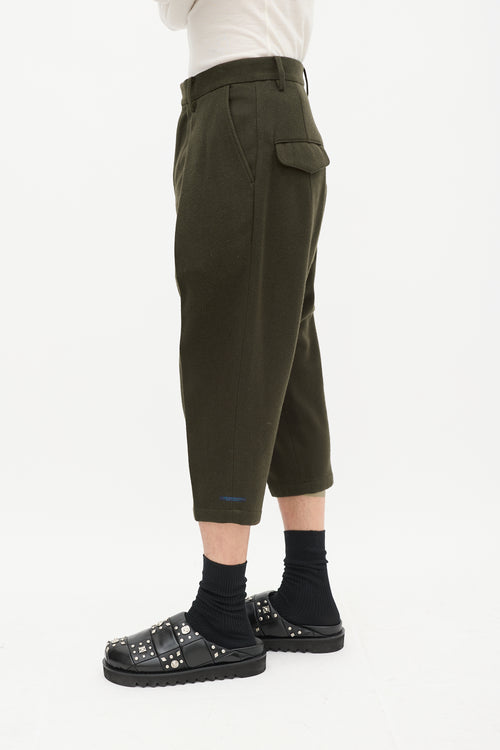 Yohji Yamamoto Green Wool Cropped Trouser