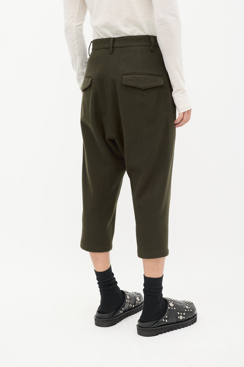 Yohji Yamamoto Green Wool Cropped Trouser