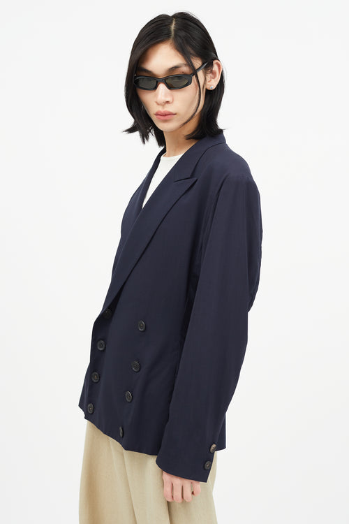 Yohji Yamamoto Navy Wool Double Breasted Blazer