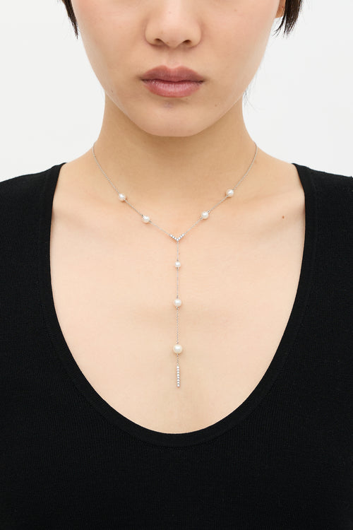 Yoko London 18K Gold Pearl & Diamond V Necklace