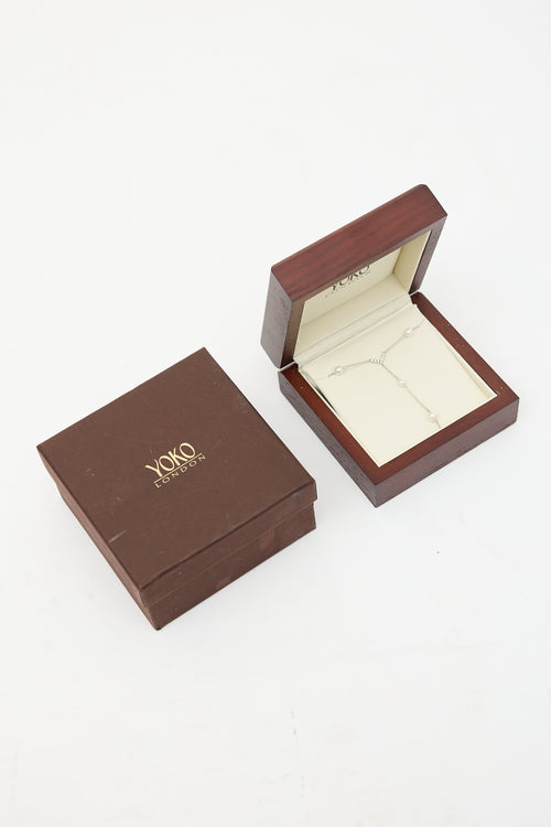 Yoko London 18K Gold Pearl & Diamond V Necklace