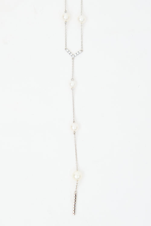 Yoko London 18K Gold Pearl & Diamond V Necklace