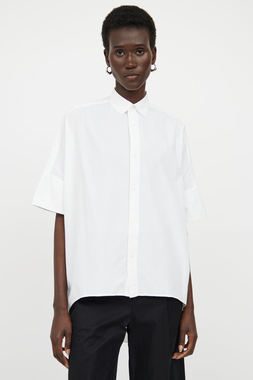 Y's White Button Collar High Low Top