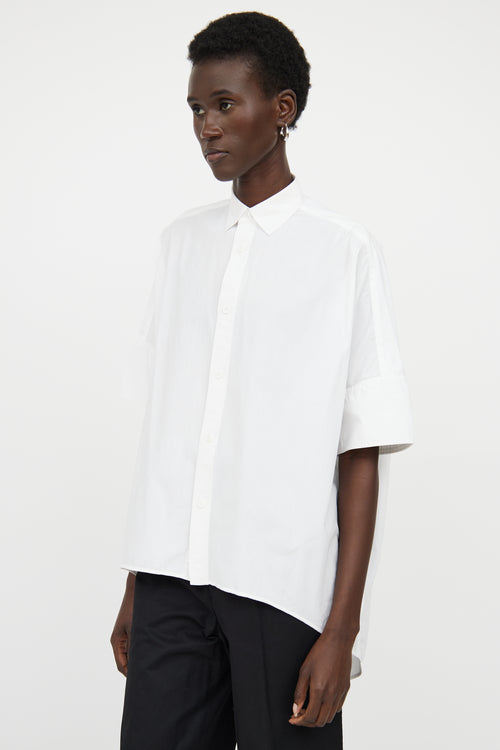 Y's White Button Collar High Low Top