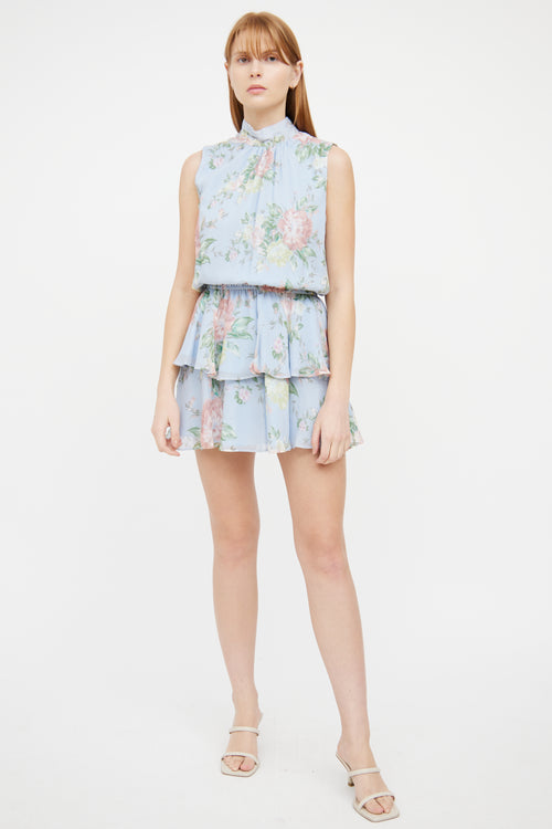 Yumi Kim Blue Multi Colour Floral Ruffle Sleeveless Dress
