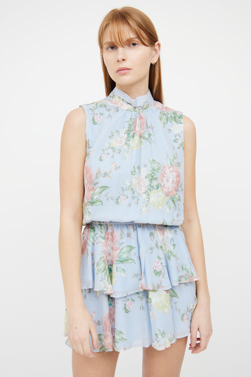 Yumi Kim Blue Multi Colour Floral Ruffle Sleeveless Dress