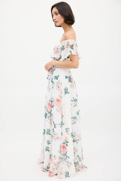 Yumi Kim White & Multicolour Floral Ruffle Dress