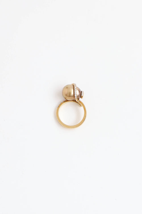 Yvel 18k Yellow Gold Diamond Pearl Wrap Ring