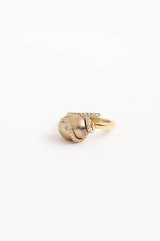 Yvel 18k Yellow Gold Diamond Pearl Wrap Ring
