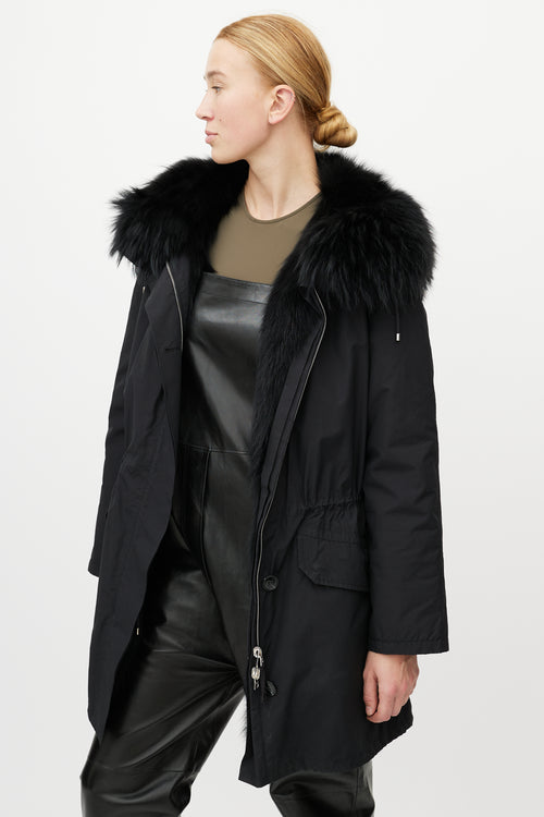Yves Salomon Black Fur Down Coat