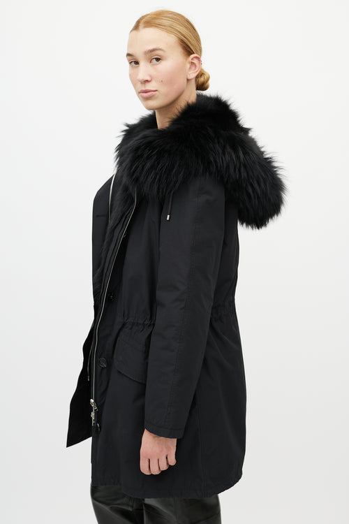 Yves Salomon Black Fur Down Coat