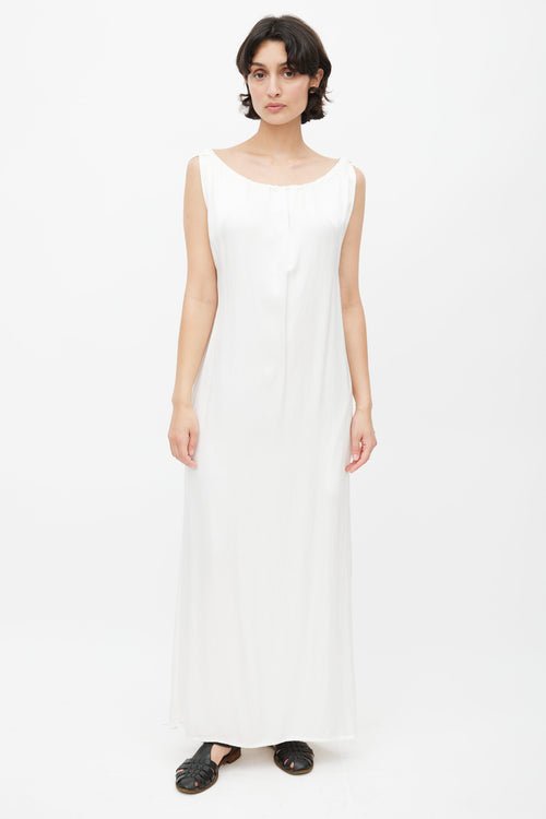 Yves Salomon White Satin Drawstring Dress