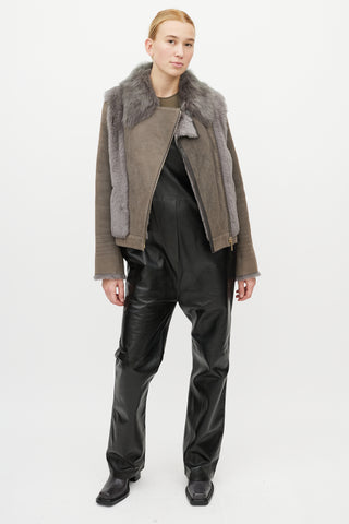 Yves Salomon Grey Leather Shearling Jacket