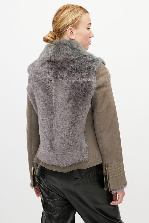 Yves Salomon Grey Leather Shearling Jacket