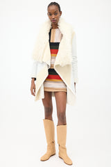 Yves Salomon White & Cream Leather & Fur Reversible Coat