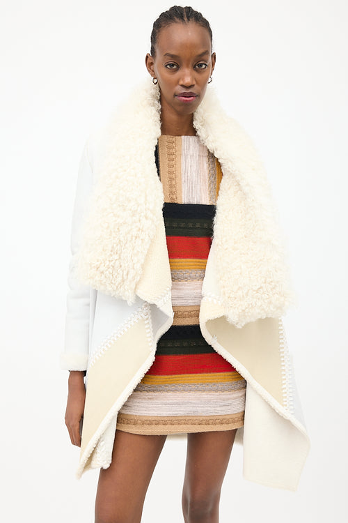 Yves Salomon White & Cream Leather & Fur Reversible Coat