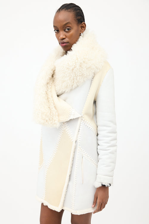 Yves Salomon White & Cream Leather & Fur Reversible Coat