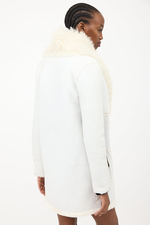 Yves Salomon White & Cream Leather & Fur Reversible Coat