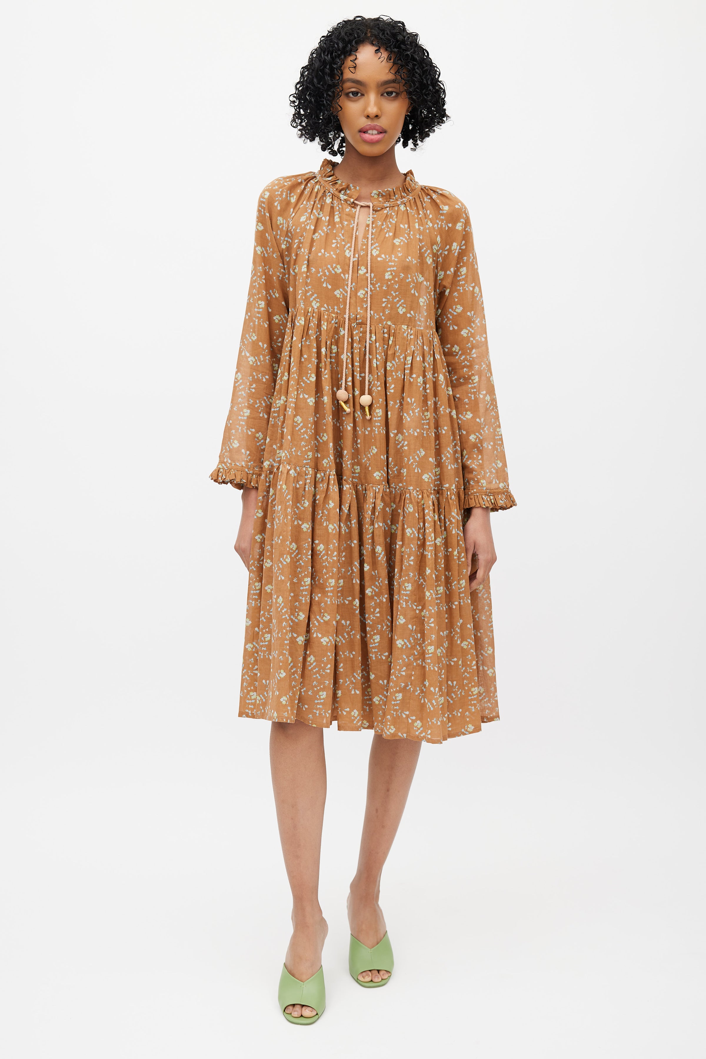 Yvonne S // Brown & Multicolour Floral Dress VSP Consignment Yvonne S // Brown & Multicolour Floral Dress VSP Consignment