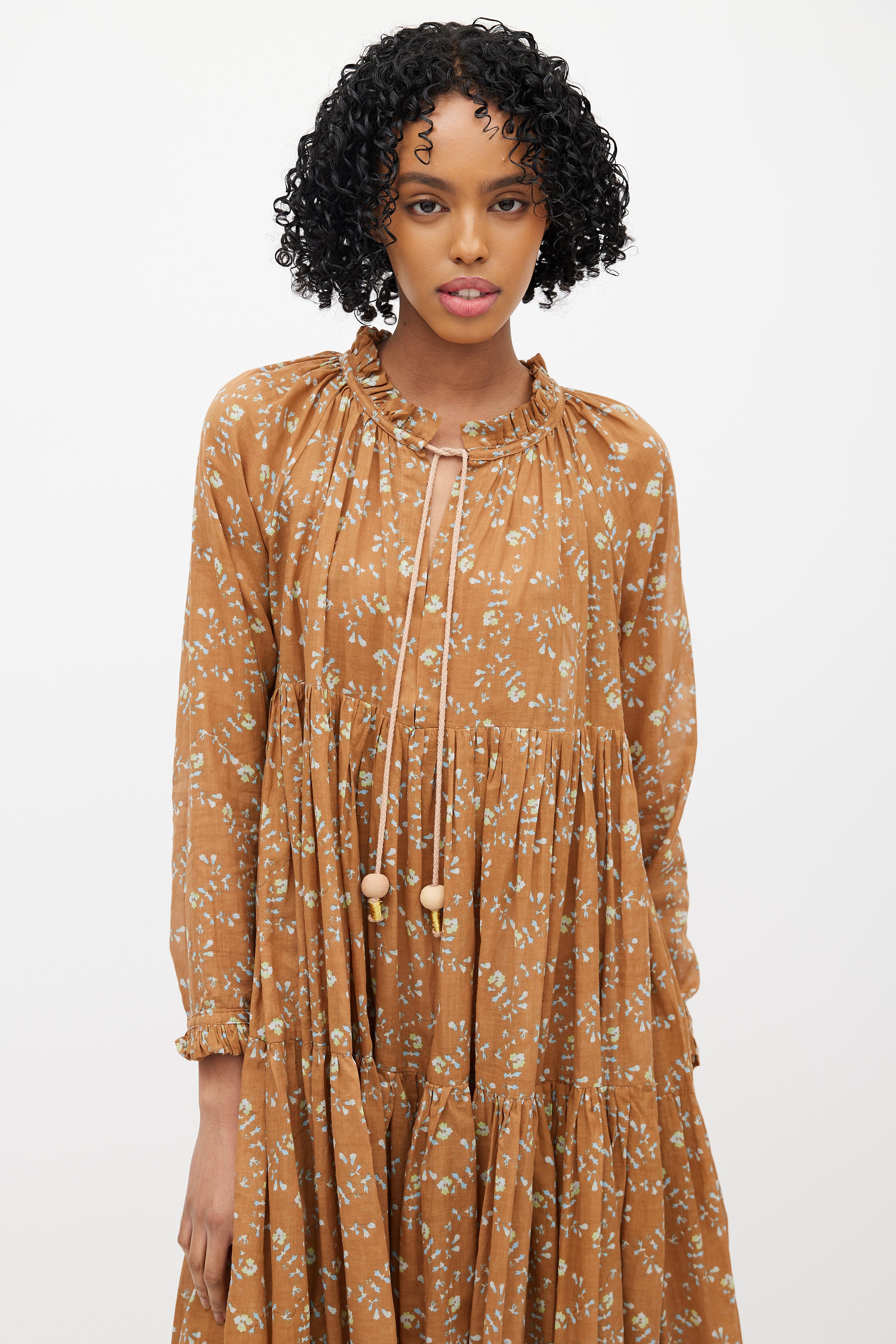 Yvonne S // Brown & Multicolour Floral Dress VSP Consignment Yvonne S // Brown & Multicolour Floral Dress VSP Consignment